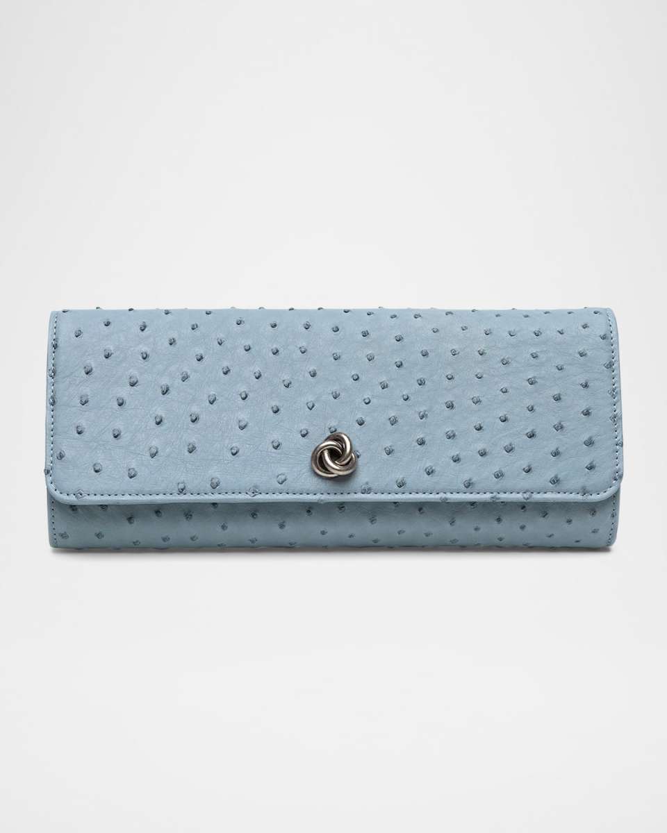 Robbie Ostrich Leather Flap Clutch Bag